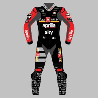 Combinaison de moto en cuir Maverick Vinales Aprilia GP de Grande-Bretagne 2024